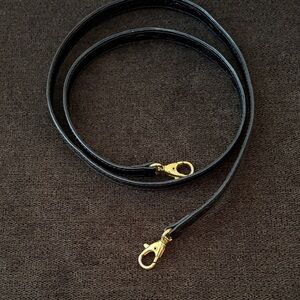Black Leather Key & Card Holder Strap with Gold Lobster Clasps